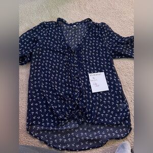 Navy Blue Anchor Print Women's Top
